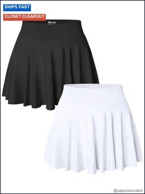 2 Pack Seamless Mini Skirts High Waist Flared Stretchy Nylon Spandex